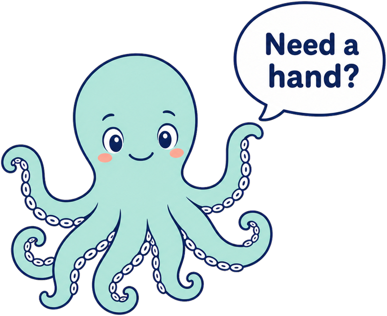 Octi, SendingBay's AI support assistant, waving: need a hand?